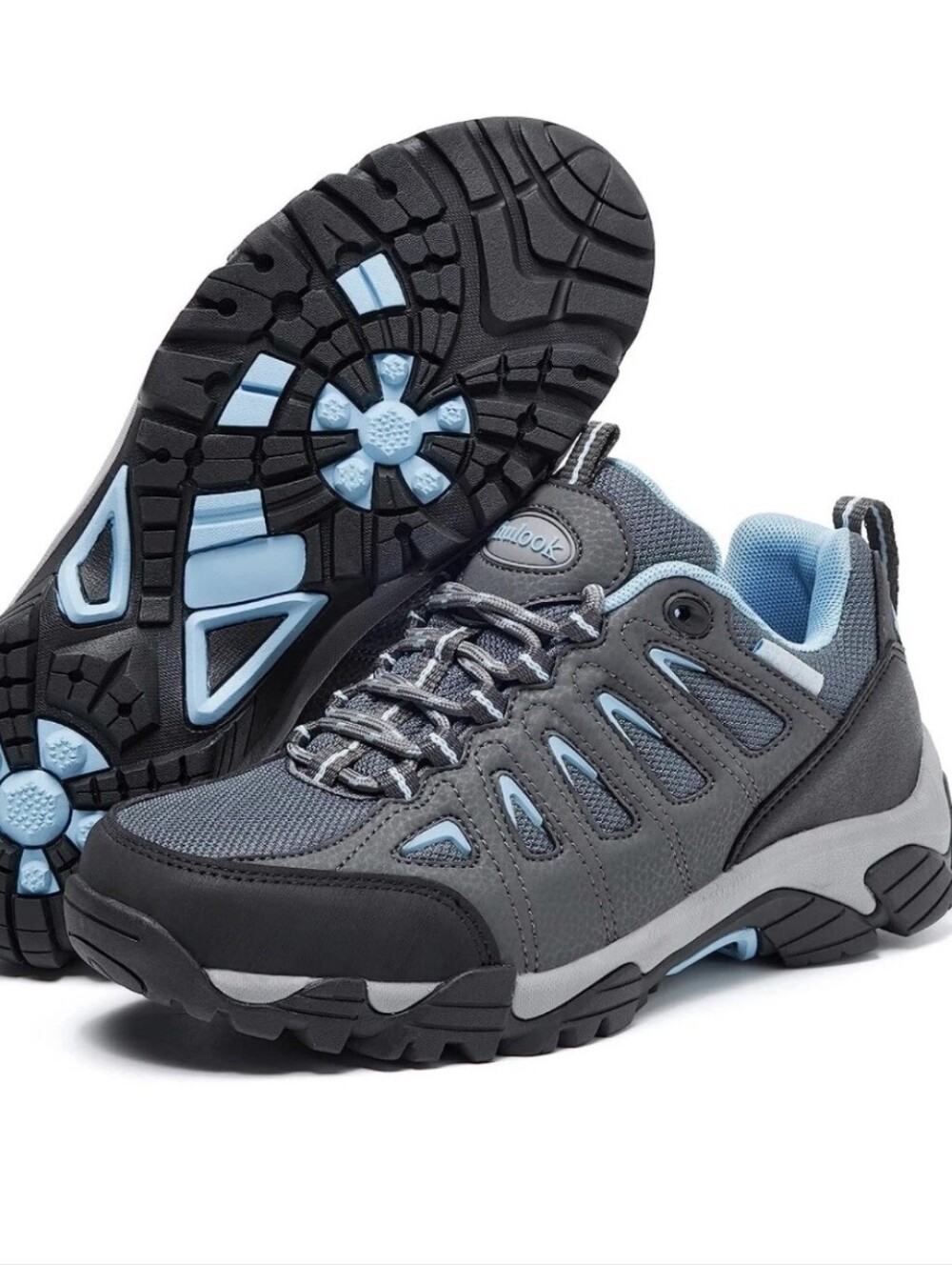 SHULOOK Gray Lace Up Hiking Shoes Waterproof NWOT Women 8.5 M Removable Insoles